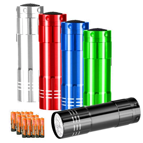 Yikosam 5 Pack of Flashlights 9 LED Mini Aluminum Flashlight Bulk with Lanyard 15 AAA Batteries Included Assorted Colors Handheld Flashlights for Hurricane Supplies Camping, Night Reading, Cycling