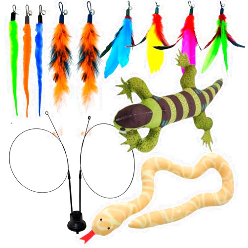 GADGETSOLOGY cat toy set cat toy bundle Snake Lizard catnip cat nip chew toy cat self play toys for cats to play alone cat wand attachment toys interactive cat toys suction cup cat toy feather wand suction cup