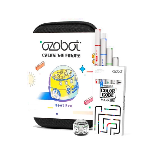 Ozobot Evo Entry Kit: Interactive Coding Robot, Kids Ages 5+, Includes Color Code Markers, Charging Cable, Zip Case, Access to 700+ STEM Lessons - Educators & Parents, No Coding Experience Required
