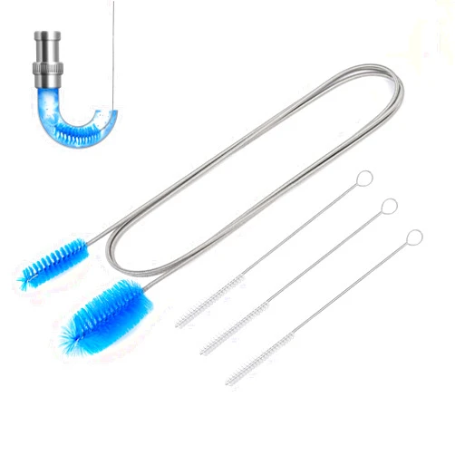 Eidsefe Flexible Drain Brush，75 Inch Long Straw Cleaner Brush and 3 Pcs of 8 inch Straw Brush，Nylon Cleaner Double Ended Elastic Hose Pipe(Blue)