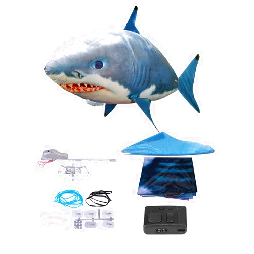 Brrnoo Remote Control Flying Shark, Inflated RC Inflatable Balloon Toy Shark Clownfish Gift, Flying Shark Toy (Blue Shark)