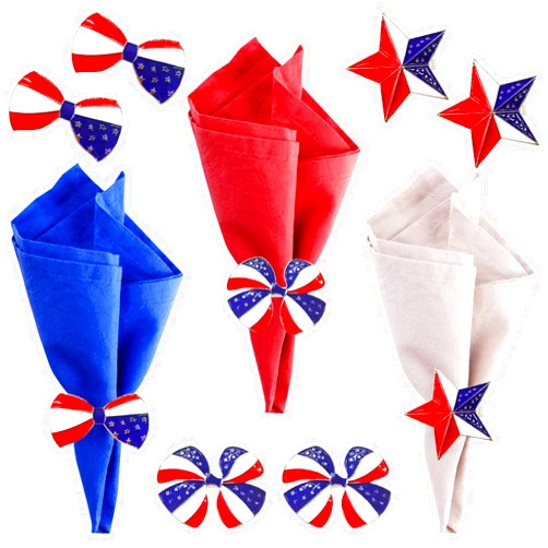 IECO Patriotic Napkin Rings, Set of 6 Independence Day 4th of July Napkin Rings Holders, Star Bowknot Serviette Metal Napkin Rings for Independence Day Home Party Holiday Dinner Table Setting Decorations
