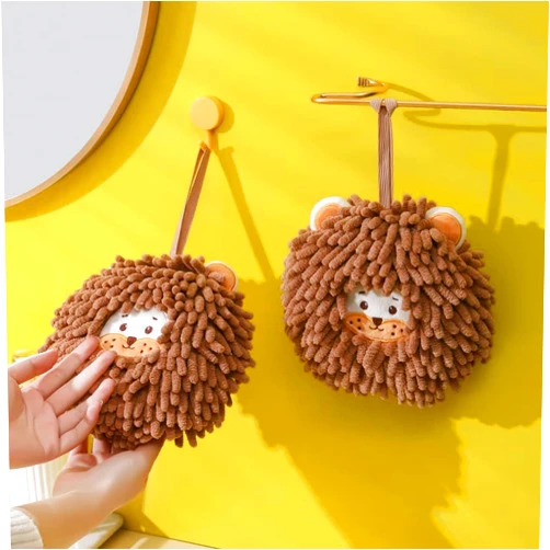 Generic 2-Pack Chenille Cute Kids Hand Towel with Hanging Loop,Hanging Kitchen Towel, Microfiber Plush Absorbent Toddler Hand Towels for Bathroom Kitchen(Lion)