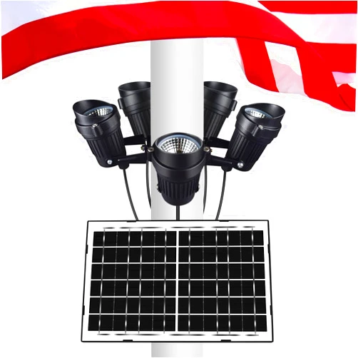SYZJGCCR Flag Pole Light Solar Powered 5 Aluminum Super-Spotlights 14W12000mA Battery Adjustable Screws Fits 2-6''100%Flag Coverage-Light Up American Flag Outdoor with Solar FlagPole Light from Dusk to Dawn