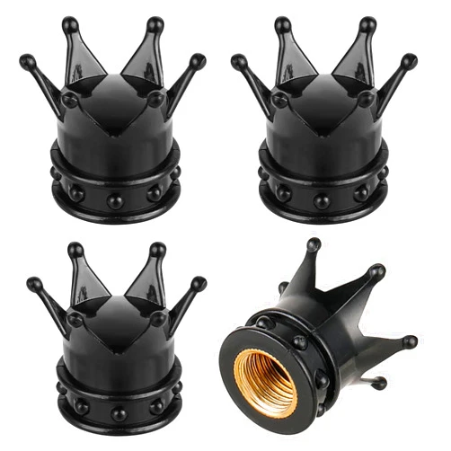 Tucnoeu 4PCS Crown Tire Stem Caps Car Tire Valve Caps-Black Car Tire Caps Universal Fit for All Cars, SUVs, Trucks, Bikes and Motorcycles