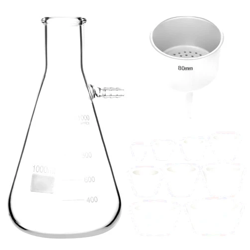 QWORK 1000ML Buchner Funnel Kit Filter Flask Set, 1L Vacuum Flask 80mm Funnel, Borosilicate Glass Heavy Wall Filtering Flask