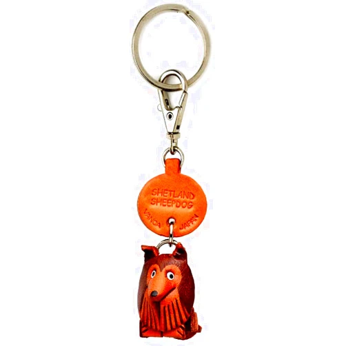 Vanca.com Shetland Sheepdog Leather Dog Small Keychain VANCA CRAFT-Collectible Keyring Charm Pendant Made in Japan