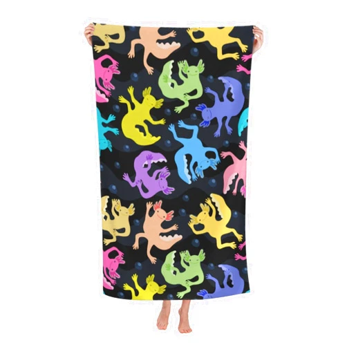 Dhakalrlde Axolotl Beach Towel Various Funny Axolotl Pattern Sand-Free Microfiber Towel Ultra Soft Quick Dry Pool Towel Absorbent Towel Lightweight Towel for Outdoor Bath Swimming 31inx51in
