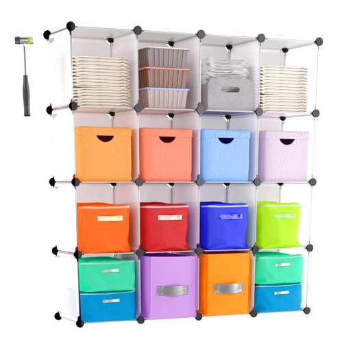 JOISCOPE Plastic Cube Storage, 16 Cube Closet Storage Cubes, DIY Stackable Cube Storage, Storage Organizer for Bedrooms, Living Rooms and Offices, White