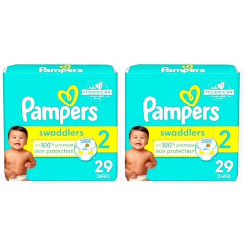 Pampers Swaddlers Diapers - Size 2, 29 Count, Ultra Soft Disposable Baby Diapers (Pack of 2)