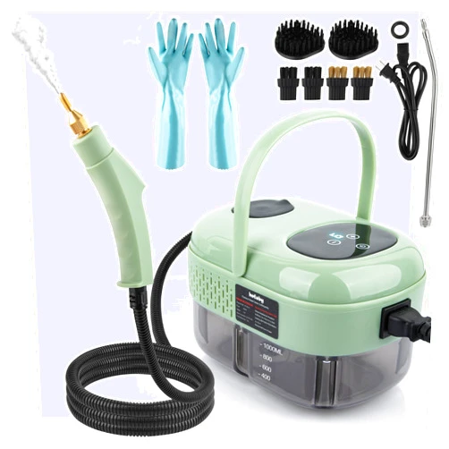 Hotoby Steam Cleaner, 2500W High Pressure Handheld Steamer, 6-gears adjustable, Portable Steam Cleaning Machine with 6 Brushes, Cleaning for Home Use, Kitchen, Bathroom,Hard Surface,Car Detailing (Green)