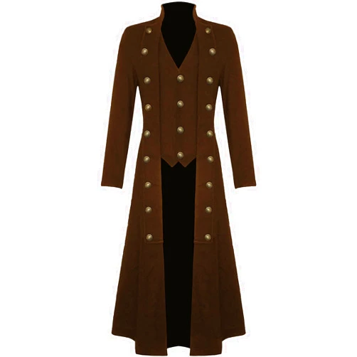 Hesxuno Men's Steampunk Pirate Jacket Medieval Gothic Costumes Halloween Cosplay Costume Victorian Frock Coat Long Uniform