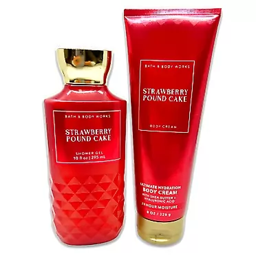 Bath & Body Works - Strawberry Pound Cake - 2 Piece bundle - Shower Gel 10 fl oz and Ultimate Hydration Body Cream 8 oz