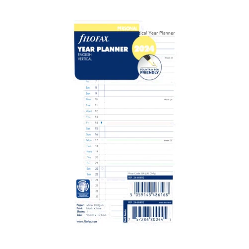 FILOFAX Calendar Insert Personal Year Planner Vertical (E)2024