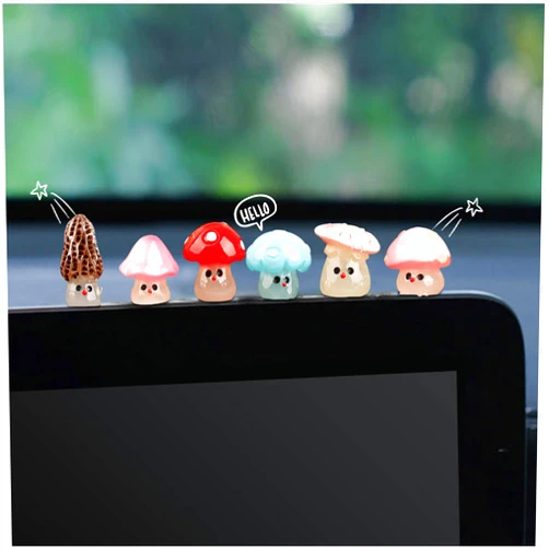 SuperKaKa 6Pack Cute Car RearView Luminous Mushrooms Ornaments - Vehicle Rear View Mirror/Dashboard/TouchScreen Top Funny Adorable Mini Decor Set, Cars Interior Accessories for Women Men (Multicolor-Mushroom)