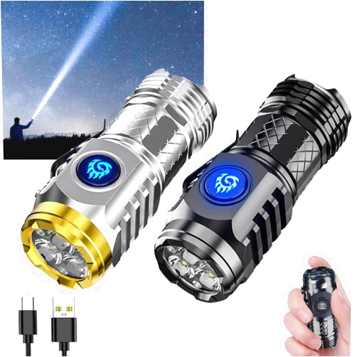 HABOHUSE German Three-Eyed Monster Mini Flash Super Power Flashlight, Thumb Flashlight Mini Flashlights, Multi-Functional Mini Pen Clip Flashlight Light Steel High Lumen Rechargeable Waterproof (2Pcs-a)