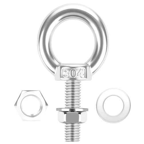 Kvohlum 4 Pack M6 x 20mm Stainless Steel Eye Bolts with Nuts & Washers, Lifting Ring Threaded Eyebolt Kit for Swing Board Furniture and DIY (1/4