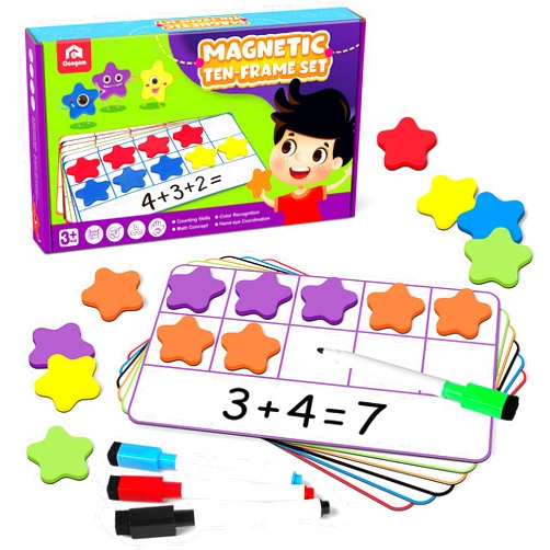 Coogam Magnetic Ten-Frame Set, Math Manipulative EVA Number Counting Games, Montessori Educational Toy Gift for Kindergarten Classroom Kids 3 4 5 Year Old
