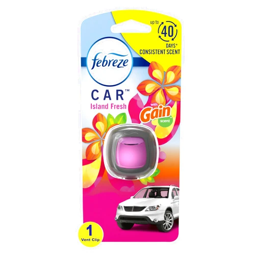 Febreze Car Odor-Fighting Air Freshener Vent Clip with Gain Scent, Island Fresh, 1 count