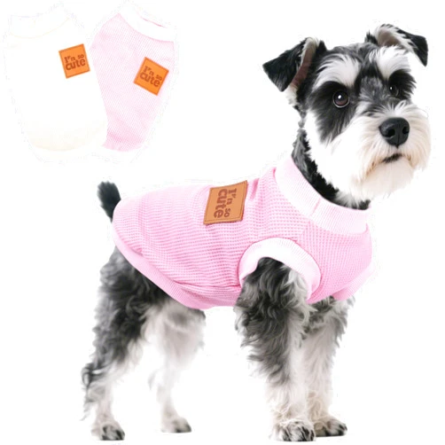 Viunimo 2 Pack Dog Shirt Vest Dog Clothes for Small Dogs Summer Waffle Puppy T-Shirts Soft Sleeveless Pet Clothes Lightweight Medium Large Doggy Outfit Cat Clothing (Pink+Beige, XX-Small)