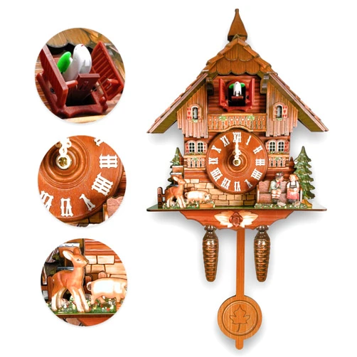 STRONGBERRY Brown Handcrafted Cuckoo Wall Clock with Silent Movement, with Pendulum and Chiming Function, Classic Vintage Wooden Design, 18.11 x 9.84 x 3.94 inches, Newly Wood Decorative Wall Clock