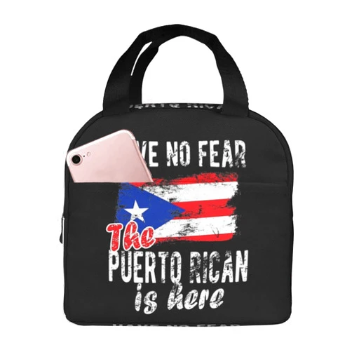 BZAXXQI Puerto Rican Flag Lunch Bags For Women Men,Puerto Rico Lunch Box Reusable Tote Bag With Pocket Lunch Handbag For Work Picnic Travel