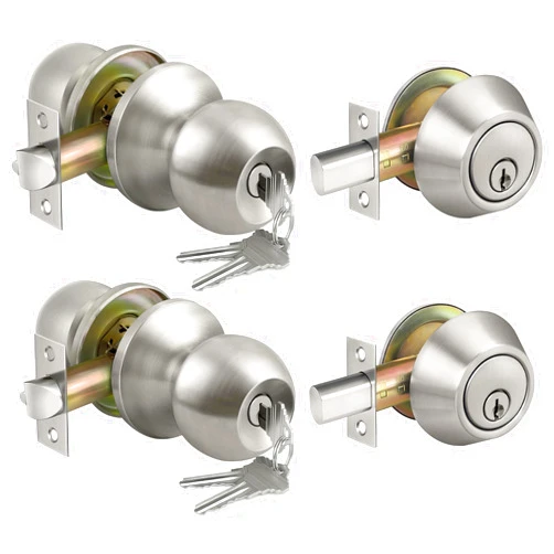 BESTTEN 2 Pack Keyed Same Exterior Door Knobs and Single Cylinder Deadbolts Combo Set, Keyed Alike Entry Door Knobs with Locks and Keys for Entrance and Front Door, Satin Nickel