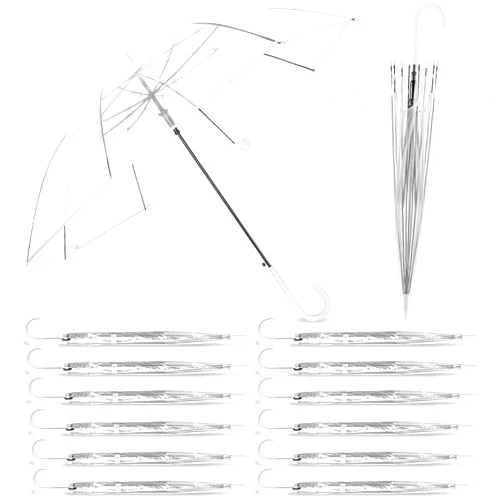 SINBRLAI 14 Pack Clear Wedding Umbrellas Bulk Transparent Auto Open Stick Umbrellas Windproof Waterproof Large Canopy Umbrella with White J Hook Handle for Wedding Bride Groom Photography Golf Outdoor
