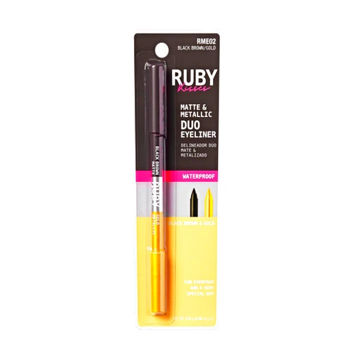 Ruby Kisses Waterproof Matte & Metallic Duo Eyeliner - Dual-Ended Smudge-Proof Pencil for Precision & Eyeshadow Multi-use, Long-Lasting, Intense Color (Black Brown/Gold)