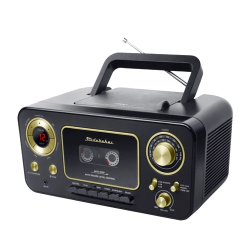 Studebaker SB2135BG Portable Stereo CD Player with AM/FM Radio and Cassette Player/Recorder (Black Gold)
