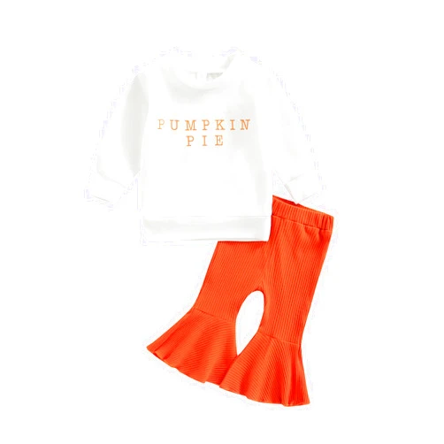 FYBITBO Toddler Infant Baby Girl Fall Clothes Pumpkin Letter Sweatshirt Top Bell Bottoms Pants Halloween Outfit Girl
