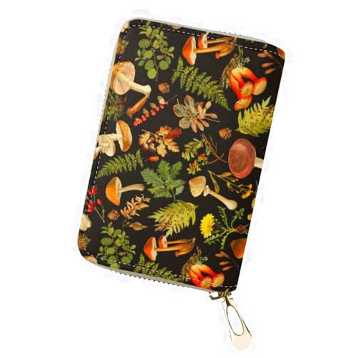 Horeset Mushroom RFID Credit Card Holder Wallets PU Leather Zipper Card Case Travel Card Holder for Women Ladies