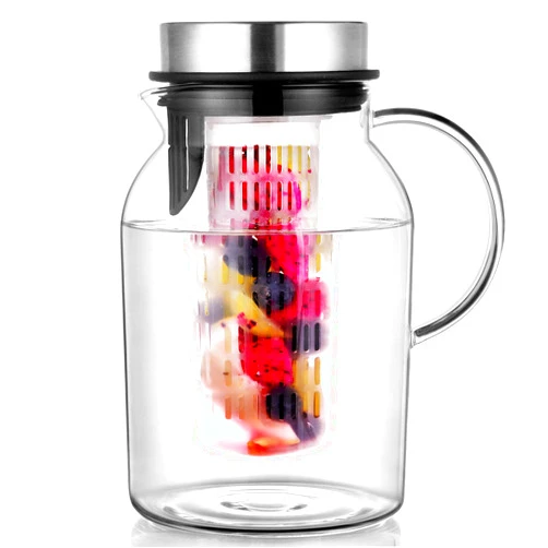 HIWARE Glass Fruit Infuser Water Pitcher with Removable Lid, High Heat Resistance Infusion Pitcher for Hot/Cold Water, Flavor-Infused Beverage & Iced Tea - 2 Qt
