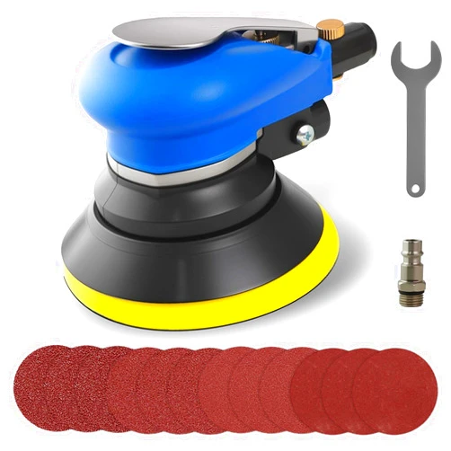 Colodsuhey 5 Inches Air Random Orbital Sander, Pneumatic Palm Car Sanders For Wood Polisher Metal, Auto Body Work Dual Action Pneumatic Sander with 12PCS Sandpaper