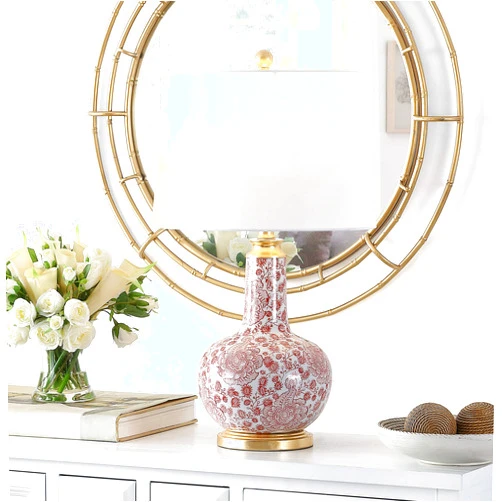 Safavieh Lighting Collection Leia Red Floral Chinoiserie Ceramic 26-inch Bedroom Living Room Home Office Desk Nightstand Table Lamp (LED Bulb Included)