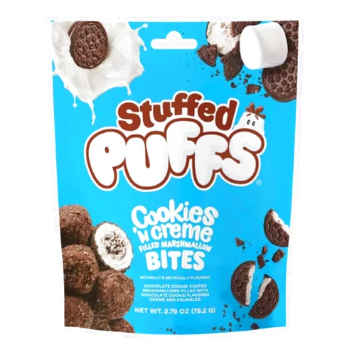 Generic HGU Stuffed Puffs Filled Marshmallow Bites, Cookies n Creme, 2.79 oz Bag