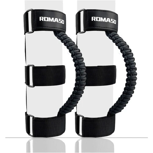 ROMASO Roll Bar Grab Handle for Jeep Wrangler,Grab Handle for Jeep Wrangler YJ TJ JK JL&Gladiator JT 1986-2025,Paracord Handles,Black,Pack of 2