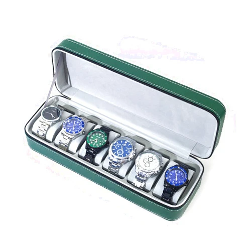 VENSOOL Premium Pu Leather Handmade Single 6 Watch Storage Box For Men For Women Travel Display 6 Watch Case Jewelry Gift Box Handcrafted Watch Organizer ProCase Square shape Green (6slot)