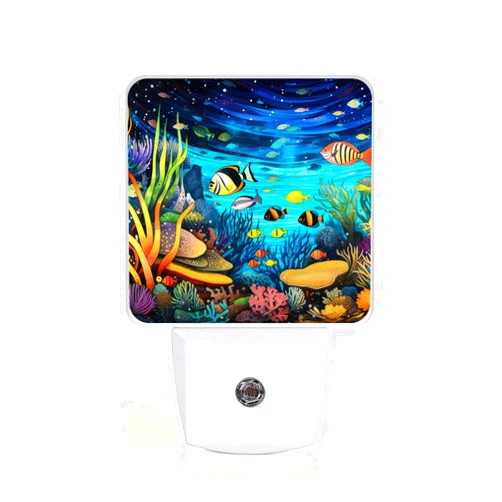 SLHFDKL Underwater World Fish Night Light, Plug-into Wall Sea Ocean Animals Nightlight Lamp with Dusk to Dawn Sensor, Led Lamp 0.5W Energy Efficient for Boys Girls Adults Home Decor