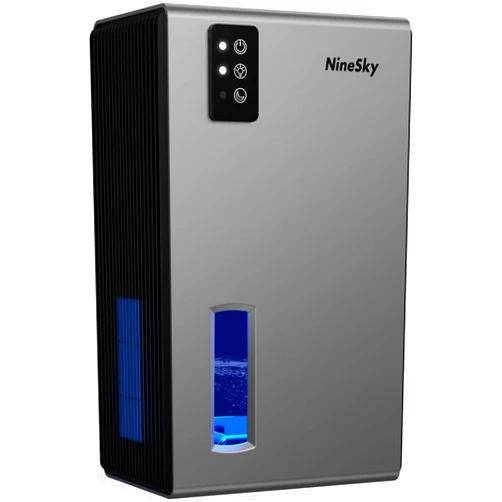 NineSky Dehumidifier for Home, 95 OZ Water Tank, (1000 sq.ft) Dehumidifiers for Bathroom Bedroom Basement with Auto Shut Off,7 Colors LED Light (Gray)