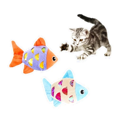 Andiker Cat Catnip Toys, 2pcs Small Cat Fish Toys with Crinkle Shine Ring Paper to Make Sound to Catch Your Cats Eyes and for Your Cats to Chew and Catch Interactive Cat Toys for Indoor Cat (2pc)