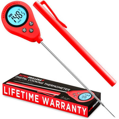 Alpha Grillers Instant Read Meat Thermometer Digital Food Thermometer for Cooking Grilling Bread Baking Liquids and Air Fryer with Temperature Guide, Long Probe and Large Backlit Display