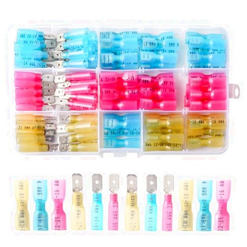 PONFY 100PCS Heat Shrink Spade Connectors, Electrical Spade Wire Connectors, Female Male Wire Connectors, Quick Disconnect Crimp Connector Kit