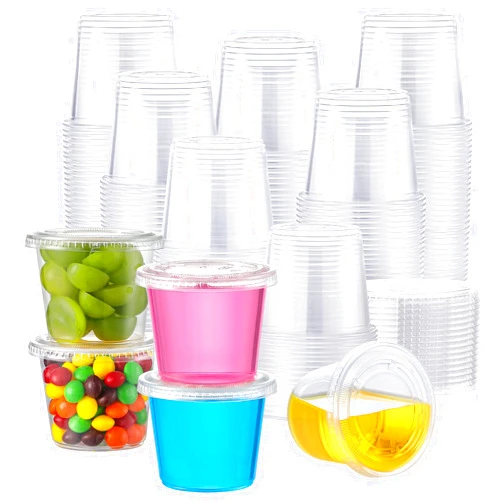 AOZITA 100 Sets - 5.5 oz Portion Cups With Lids, Jello Shot Cups, Small Plastic Containers, Airtight and Stackable Souffle Cups