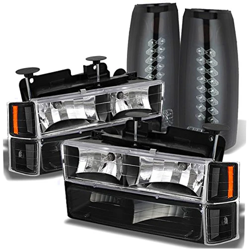 AKKON - For Chevy C10 K10 C/K Tahoe Suburban Silverado Pickup Black Headlights + Black Smoked LED Tail Lamp