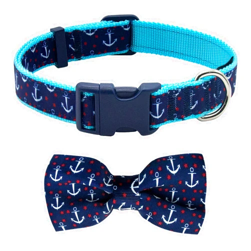 azuza Anchor Dog Collar with Bow Tie, Soft and Comfortable Bowtie Dog Collar, Adjustable Dog Collar for Small Dogs