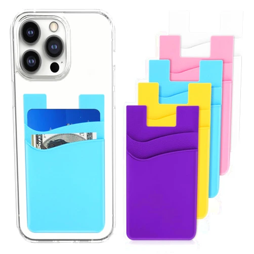 Andibro 5 Pack Card Holder for Phone Case, Silicone Phone Wallet Stick On, Sticky Cell Phone Wallet Adhesive Credit Card Case Heavy Duty Double Pocket Sticker for All Smartphones Back of Phone(A)
