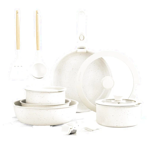 Bazova Ceramic Nonstick Cookware Set, Healthy,Non Toxic,17-Pieces Pots and Pans Set Removable Handles,Induction RV Kitchen Set,Stain & Scratch-resistant,Dishwasher/Oven Safe,PFAS/PFOA Free,Cream White