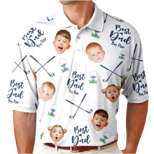 IZI POD Best Dad by Par Polo Shirt, Custom Polo Shirt, Personalized Polo Shirt with Face, Gift for Dad, Father, Papa, Him