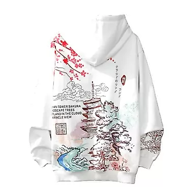 TABANA Women Men Japanese Aesthetic Anime Hoodie Clothes Y2K Korean Harajuku Sakura Sweatshirt Long Sleeve Fleece Pullover Tops XX-Large White